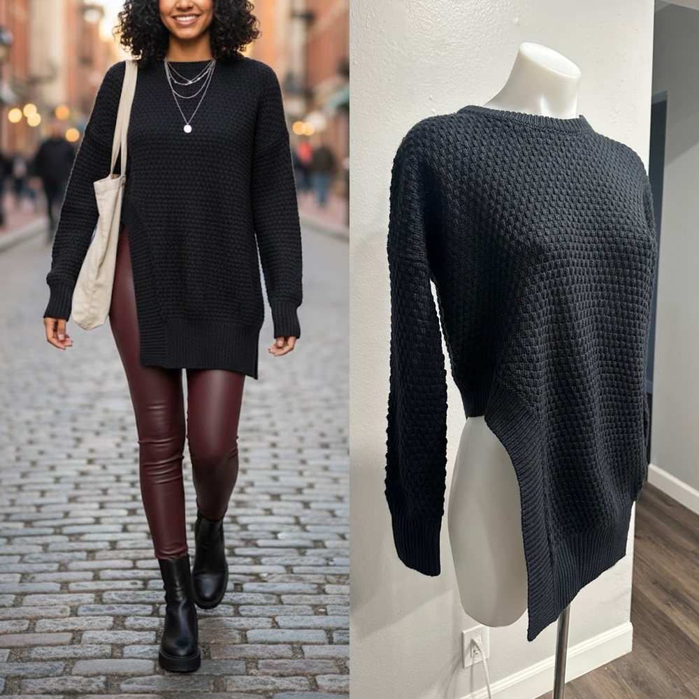 Nasty gal side slit Black Knit Sweater